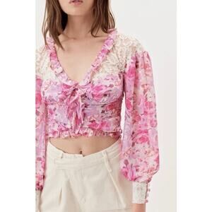For Love & Lemons NWT Lara Pink Lace Crop Top Small